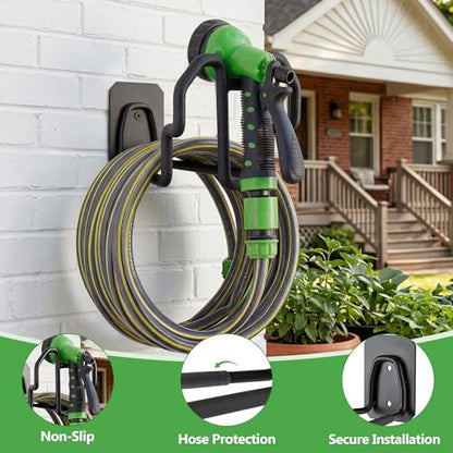 Wall Mount Hose Holder with Nozzle Slot,Rust Resistant,Matte Black - color: Matte Black