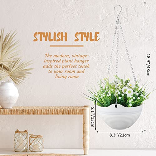 Zopeal 16 Pack Self Watering Hanging Planters 8 Inch Garden Flower Plant Pot Container with Drainer and Chain Round Hanging Pot Plant Basket for Indoor Outdoor Plants (White) - color: White