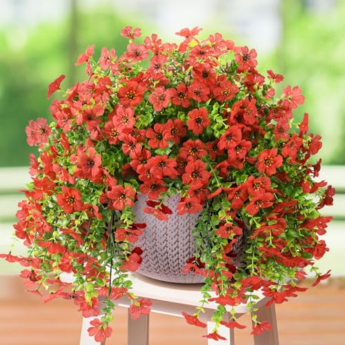 ZFProcess Artificial Hanging Flowers for Outdoors Fall Decoration - color: Red