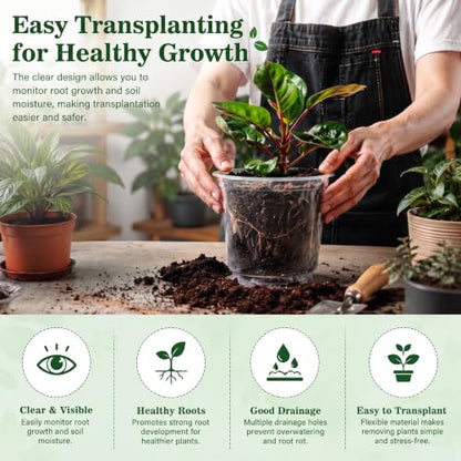 OUPSAUI 20 Pack 5 Inch Clear Nursery Pots for Plants, Clear Plastic Plant Pots with Drainage Holes, Flexible Nursery Pots Variety Pack, Seedling Planter Seed Starter Pots (5 Inch) - size: 5 INCH