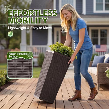Devoko Resin 30'' Tall Planters, Large Taper Outdoor Planter - color: Brown, size: 30" Set of 2
