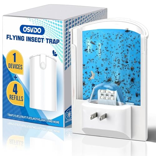 OSVDO Blue UV Light Flying Insect Trap, Plug-in Bug Catcher with 4 Refills - size: 1 Device & 4 Refills