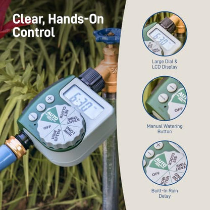 Orbit Programmable Digital Hose Watering Timer - 1 Outlet - Battery Powered - with LCD Screen - Built-in Rain Delay - Water-Resistant - 62061 - size: 1 Outlet