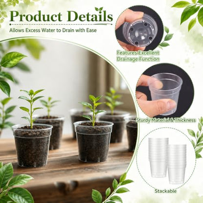 24 Pack 2 Inch Nursery Pots, Mini Plastic Plant Pots for Seedlings(Clear) - color: Clear