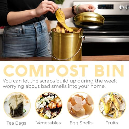 Epica Kitchen Compost Bin for Kitchen Countertops, 1.3 Galllon - Gold - color: Gold