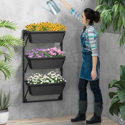 HAPPYGRILL 3-Tier Vertical Hanging Planter, Garden Wall Planter Box