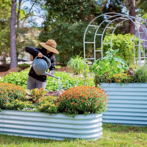 Vego garden Aluzinc Raised Garden Bed Kits, 17" Tall 6 in 1 Modular Metal Raised Planter Bed for Vegetables Flowers Patio Ground Planter Box, Sky Blue - color: Sky Blue