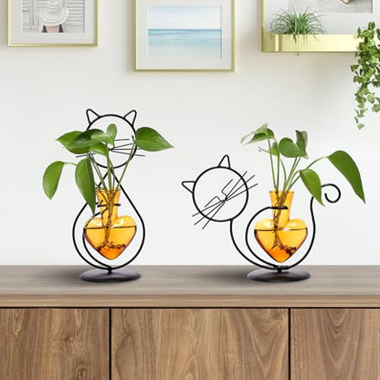 Plant Terrarium Propagation Station Gifts for Women Cat Lover - color: Amber