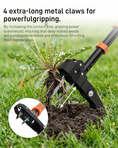 Stand Up Weed Puller Tool with Adjustable Long Handle and 50L Garden Bag