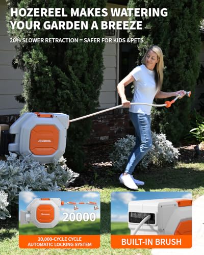 Heavy Duty Retractable Garden Hose Reel 5/8 inch x 100ft Wall Mounted - color: White Orange, size: 5/8"*100FT