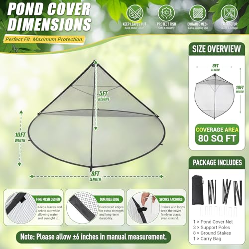 8 x 10 ft Pond Cover Dome Net with Frame for Outdoor Koi Pond - size: 10x8x5ft