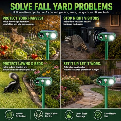 2 Pack Deer Repellent Devices, Solar Ultrasonic Animal Repeller Outdoor