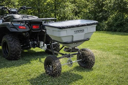 Yard Commander - 125 LB Tow Behind Lawn & Garden Broadcast Spreader - Seed, Fertilizer, Salt, Ice Melt - Premium Aluminum Cast Gears - Gate Lever for Easy Spread Control