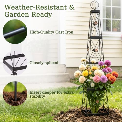 Wrought Iron Obelisk Trellis Sturdy Durable Easy Install Climbing Plants