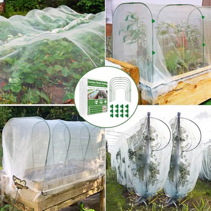Garden Mesh Netting Kit, 10 * 30FT Ultra Fine Netting Plant Covers with 6 Pcs Wide Garden Hoops & 18 Clip, Garden Netting Kit for Raised Beds Plants Greenhouse Row Cover Barrier Protection Net - size: 10x30FT+ Wide Hoops