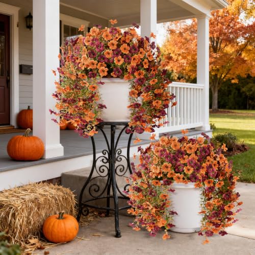 ZFProcess Artificial mums for Outdoors,2PCS Silk Fake Daisy - color: Orange+brown
