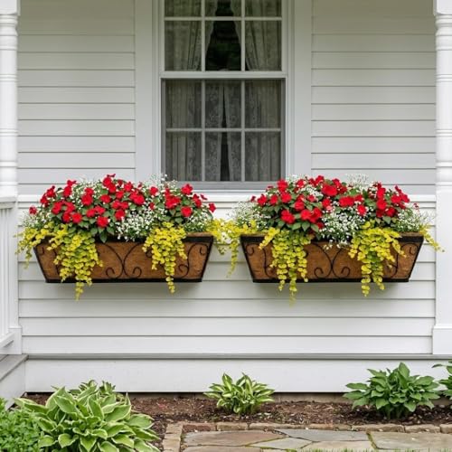 24 Inch Window Box Planter with Adjustable Brackets for Hanging Plants - size: 2 Pack, style: Scrollwork