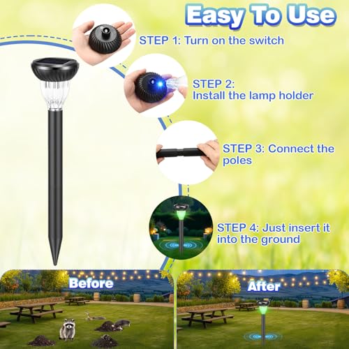 6 Pack Solar Ultrasonic Animal Repellent with RGB Color-Changing Lights, 360° Sonic Pest Deterrent for Outdoor Lawn & Garden, Solar Powered Mole, Gopher & Snake Repellent Stakes - style: Round Style