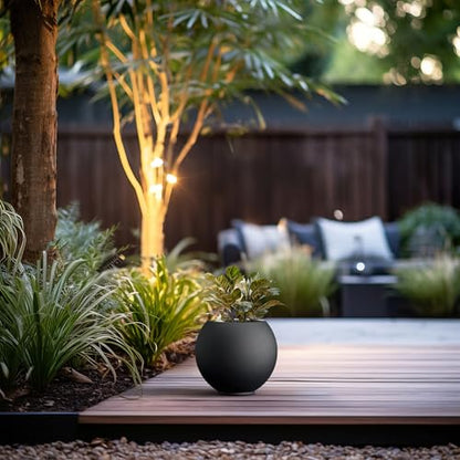 Kante Small Round Sphere Black Concrete Planter 11" Dia, Outdoor - color: Black, size: 11"w x 9.4"h
