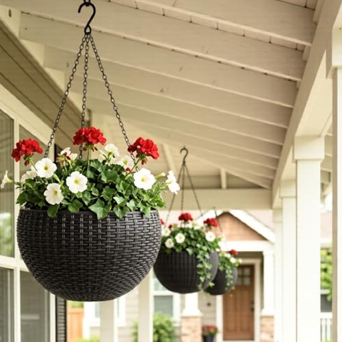 LaLaGreen Indoor Hanging Planters (11in, 1 Pack) Self-Watering Flower Pots - color: Black X 1