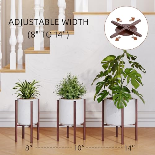 Adjustable Plant Stand Indoor, 2 Heights, Coffee with Round Plate - color: coffee-b