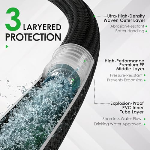 Garden Hose 100 FT, Lightweight Water Hose with 10 Function Nozzle - size: 100FT