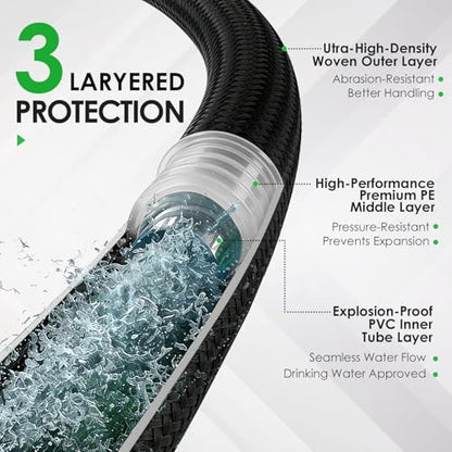 Garden Hose 100 FT, Lightweight Water Hose with 10 Function Nozzle - size: 100FT