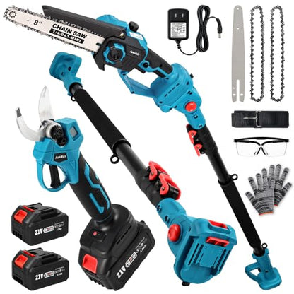 4 in 1 Pole Saw & Electric Pruning Shears Combo, 16Ft Reach, 2 Batteries