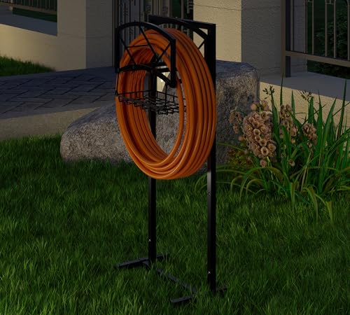 Fire Beauty Heavy-Duty Portable Garden Hose Holder with Storage Basket,80+ lbs Capacity, Modern Geometric Design, Holds 180ft 1/2" Hose,Dual Support Rods & Rustproof Screws - style: Geometric Design