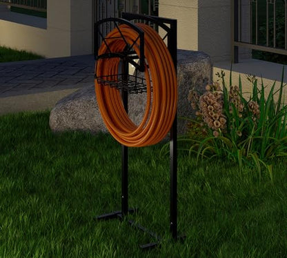 Fire Beauty Heavy-Duty Portable Garden Hose Holder with Storage Basket,80+ lbs Capacity, Modern Geometric Design, Holds 180ft 1/2" Hose,Dual Support Rods & Rustproof Screws - style: Geometric Design