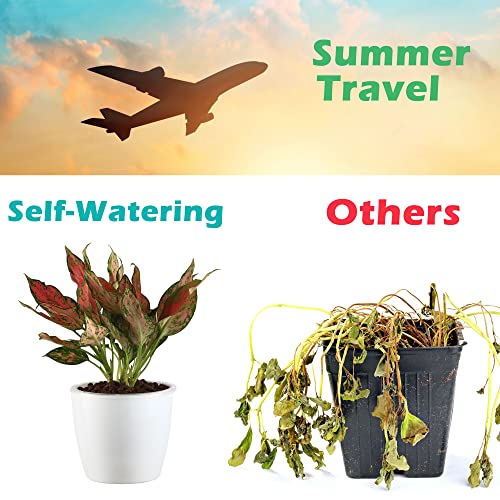 6 Pack 6.7" Self-Watering Planters Flower Pots for Indoor Garden Devil's Ivy, African Violet, Ocean Spider Plant, Orchid, White Color