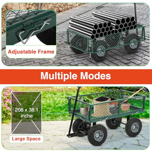 FDW | Heavy Duty Garden Cart with Wheels | Dark Green | 500lbs Capacity - color: Dark Green