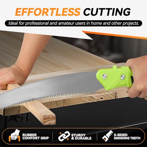 Auto Dynasty 15.5" Curved Pruning Handsaw with Sheath Non-Slip Grip, Green - style: Curved Blade Waist Saw