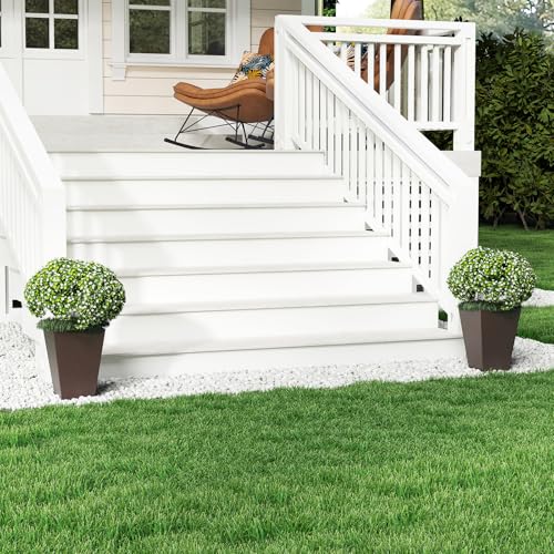 GIANTEX Square Taper Planter Set of 2, Self-Watering Flower Pots, Brown - color: Brown, size: 10''x10''x14''