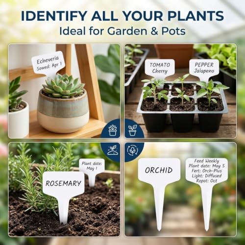 MIHEY 150 Pcs Plant Labels Waterproof Garden Stake Markers with Pen - color: White