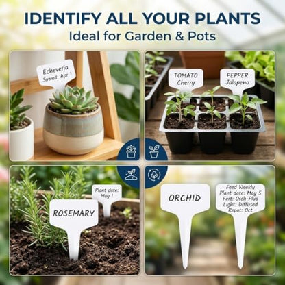 MIHEY 150 Pcs Plant Labels Waterproof Garden Stake Markers with Pen - color: White