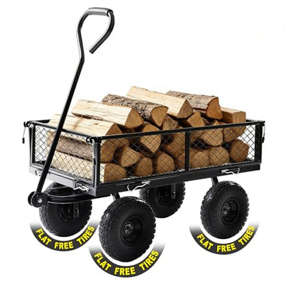 Heavy Duty Garden Wagon Cart 660 LBS, Steel Utility Cart with Removable Sides & All-Terrain 10" Solid Wheels, 180° Rotating Handle for Outdoor Gardening & Multi-Surface Use - size: 660LBS Cart