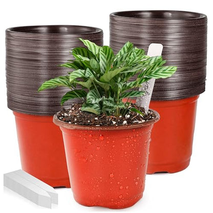 LWWTBS 4" Plastic Plant Nursery Pots 100 Pcs with 100 Labels - size: 4inch