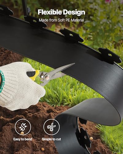VEVOR Landscape Edging, 33 ft x 4 in Plastic Garden Border Edging with 30 Spikes & 2 Ground Stakes, No Dig, Flexible Lawn Edgings Roll, UV-Resistant Mini Fence Borders for Flower Beds Yard Paver - style: 33ft*4in（L-shaped）