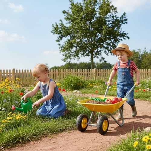 Kids Gardening Tool Set Wheelbarrow 2 Wheel Metal Wheelbarrow Toys (Yellow) - color: Yellow