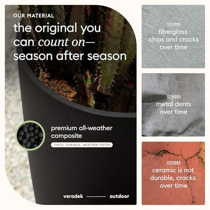 Veradek Mason Series Vega Planter - Tall Round Outdoor Planter with Shelf - color: Black, size: 28 inch - 2 pack