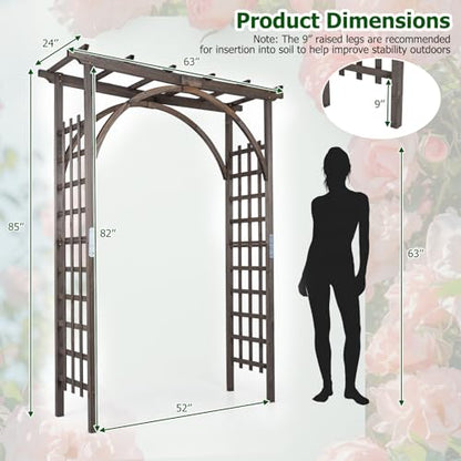 Giantex 85" Wooden Garden Arch Trellis, Wood Flat Top Garden Arbor - color: Dark Brown, size: 63"W x 85"H