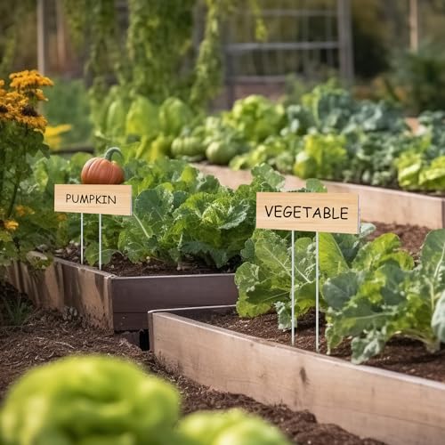 Vercraft 10 Set Jumbo Outdoor Plant Label Stakes with Marker, Wood Color