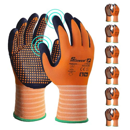 Schwer 6 Pairs Safety Work Gloves with Certified Level 6 Abrasion Resistance, General A1 Cut Resistant Working Gloves with MicroDot Grip, Touchscreen, MicroFoam Nitrile Coating, LT5619, M - size: Medium