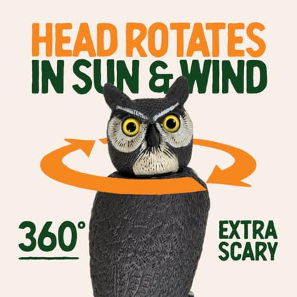 GARDENEER Dalen SOL-R Action Large Solar Fake Owl Decoy to Scare Birds Away - 18" Tall - 360º Rotating Head - style: Solar Powered Great Horned Owl