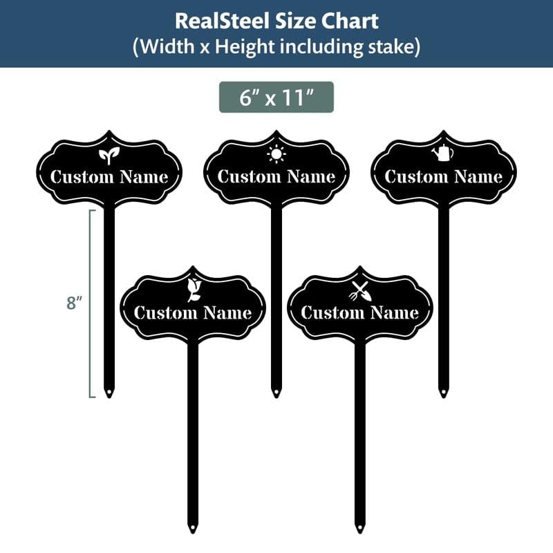 RealSteel Custom Seed & Plant Markers – Metal Garden Stakes for Herbs, Fruits & Vegetables | Elegant Steel Plant Labels for Pots, Raised Beds & Outdoor Gardens | Farmhouse & Greenhouse | Sprout Icon - style: Sprout
