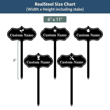 RealSteel Custom Seed & Plant Markers – Metal Garden Stakes for Herbs, Fruits & Vegetables | Elegant Steel Plant Labels for Pots, Raised Beds & Outdoor Gardens | Farmhouse & Greenhouse | Sprout Icon - style: Sprout