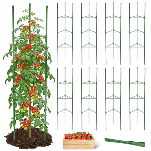 MYMULIKE 8 Pack Tomato Cages for Garden, 51in*13in Adjustable Tomatoes Plant Stakes Support Cages Trellis, Garden Trellis for Vegetable Flowers Fruits Climbing Plants- 20 Binding Wires Included - size: 8pack-51in*13in