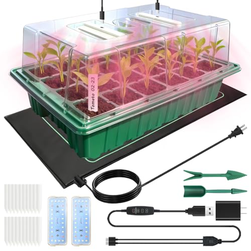 Seed Starter Trays with Grow Lights and Heat Mat for Seed Starting, Growing - size: 1-Pack 24-Cell, style: With Heat Mat