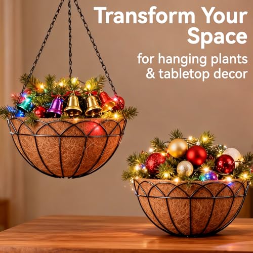 Halatool 2 Pack 14 Inch Hanging Baskets with Coco Liner, Heavy Duty Planter
